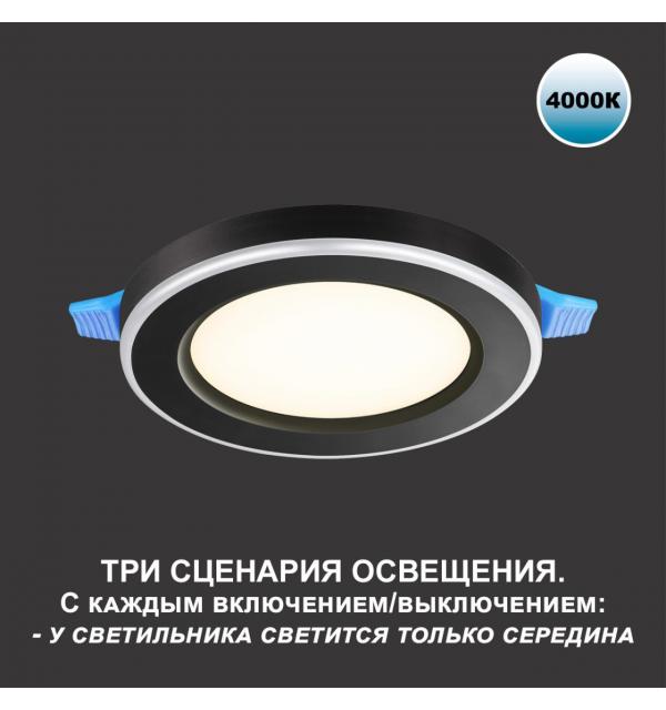 359015 SPOT NT23 560 черный Светильник встраиваемый светодиодный (три сценария работы) IP20 LED 4000К 12W+4W 100-265V 1120Лм SPAN