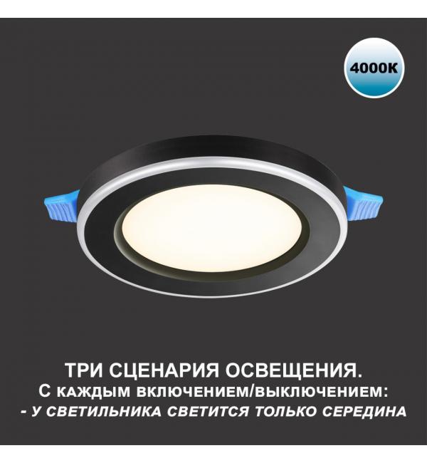 359015 SPOT NT23 560 черный Светильник встраиваемый светодиодный (три сценария работы) IP20 LED 4000К 12W+4W 100-265V 1120Лм SPAN