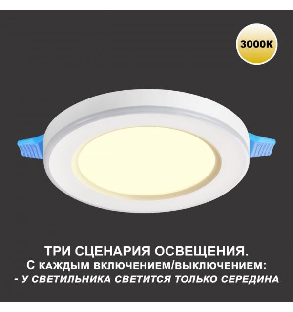 359018 SPOT NT23 561 белый Светильник встраиваемый светодиодный (три сценария работы) IP20 LED 3000К 6W+3W 100-265V 630Лм SPAN
