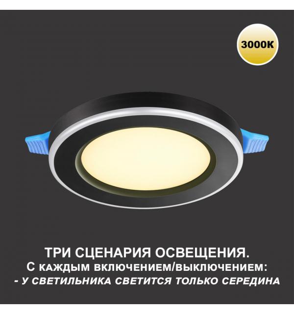 359019 SPOT NT23 561 черный Светильник встраиваемый светодиодный (три сценария работы) IP20 LED 3000К 6W+3W 100-265V 630Лм SPAN