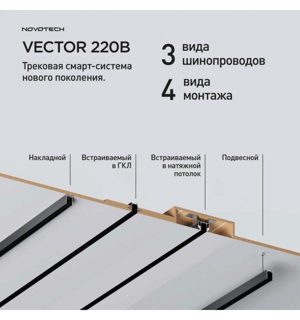 135302 PORT NT25 202 черный Шинопровод для ГКЛ в комплекте заглушки 2шт, крышка и соединит. планка, 2м IP20 90-240V VECTOR